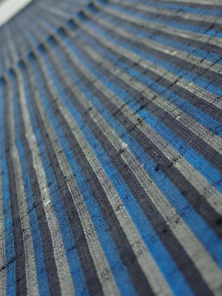 Photo1: 3J02z50  Japanese Kimono Silk TSUMUGI FABRIC Stripe Dark blue 42.1x14.8 (1)