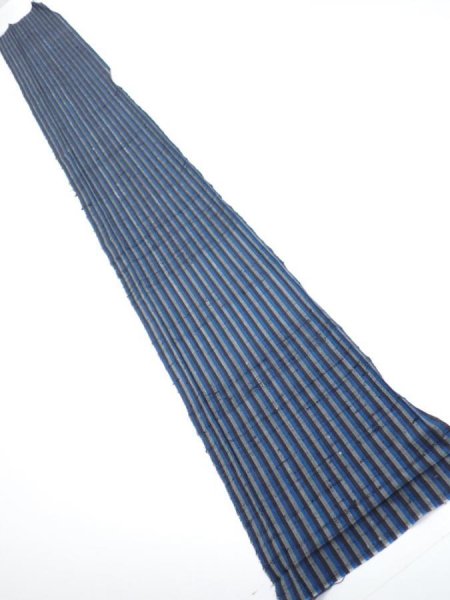 Photo5: 3J07z40  Japanese Kimono Silk TSUMUGI FABRIC Stripe Dark blue 60.6x7.3 (5)