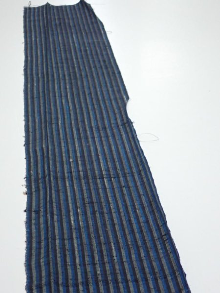 Photo3: 3J08z40  Japanese Kimono Silk TSUMUGI FABRIC Stripe Dark blue 60.6x7.3 (3)