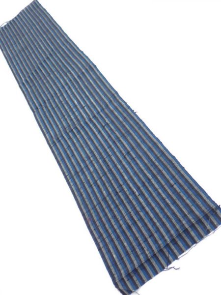 Photo1: 3J10z30  Japanese Kimono Silk TSUMUGI FABRIC Stripe Dark blue 35.0x7.5 (1)