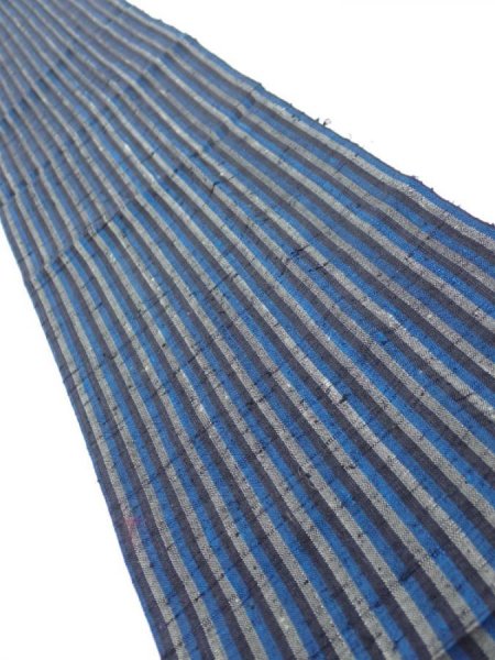 Photo2: 3J10z30  Japanese Kimono Silk TSUMUGI FABRIC Stripe Dark blue 35.0x7.5 (2)