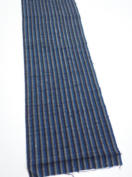 Photo3: 3J10z30  Japanese Kimono Silk TSUMUGI FABRIC Stripe Dark blue 35.0x7.5 (3)