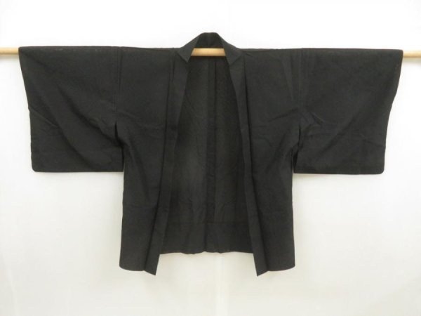 Photo7: 5531T01z250 Vintage Japanese Kimono Silk See through HAORI  Black (7)