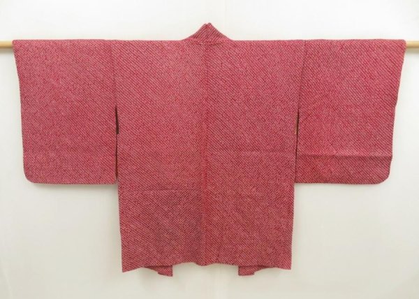 Photo1: 5531T02z470 Vintage Japanese Kimono Silk SHIBORI HAORI  Dull red (1)