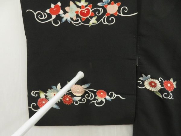 Photo6: 5531T04z670 Vintage Japanese Kimono Silk HAORI Chrysanthemum Black (6)