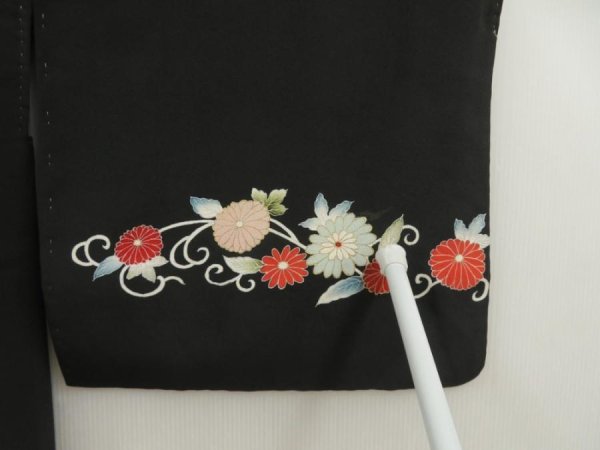 Photo7: 5531T04z670 Vintage Japanese Kimono Silk HAORI Chrysanthemum Black (7)