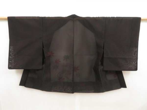 Photo1: 5531T07z240 Vintage Japanese Kimono Silk See through HAORI Maple Black (1)
