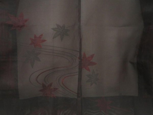 Photo3: 5531T07z240 Vintage Japanese Kimono Silk See through HAORI Maple Black (3)