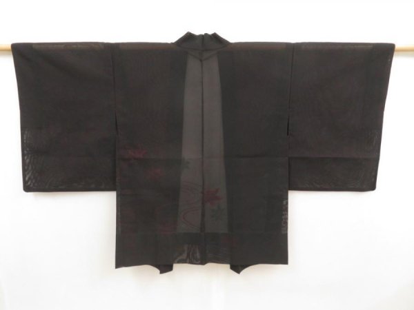 Photo5: 5531T07z240 Vintage Japanese Kimono Silk See through HAORI Maple Black (5)