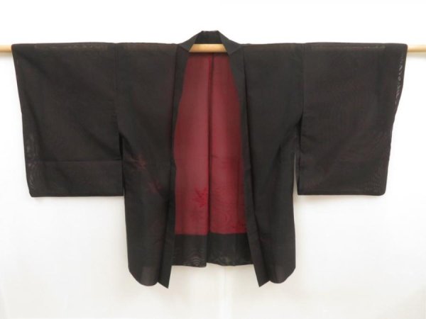 Photo6: 5531T07z240 Vintage Japanese Kimono Silk See through HAORI Maple Black (6)