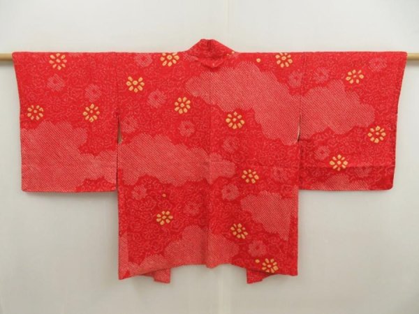 Photo1: 5531T08z450 Vintage Japanese Kimono Silk SHIBORI HAORI Flower Red (1)