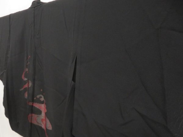 Photo2: 5531T10z290 Vintage Japanese Kimono Silk See through HAORI Wave Black (2)
