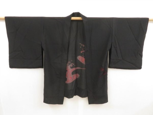 Photo6: 5531T10z290 Vintage Japanese Kimono Silk See through HAORI Wave Black (6)