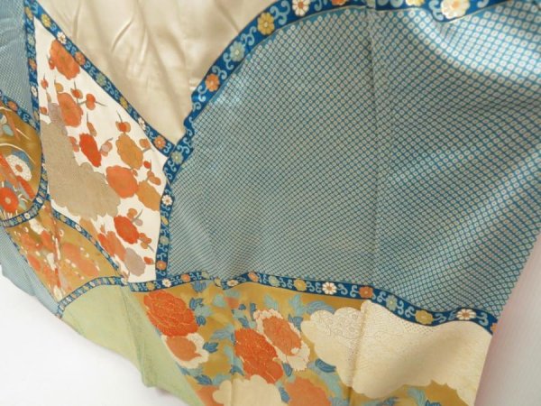 Photo4: 5531T12z1380 Vintage Japanese Kimono Silk FURISODE Dull sea blue (4)