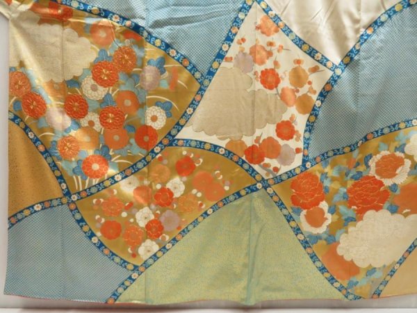 Photo5: 5531T12z1380 Vintage Japanese Kimono Silk FURISODE Dull sea blue (5)