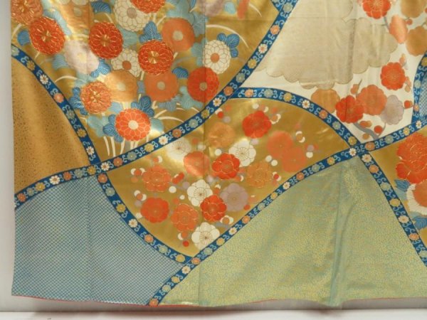 Photo6: 5531T12z1380 Vintage Japanese Kimono Silk FURISODE Dull sea blue (6)