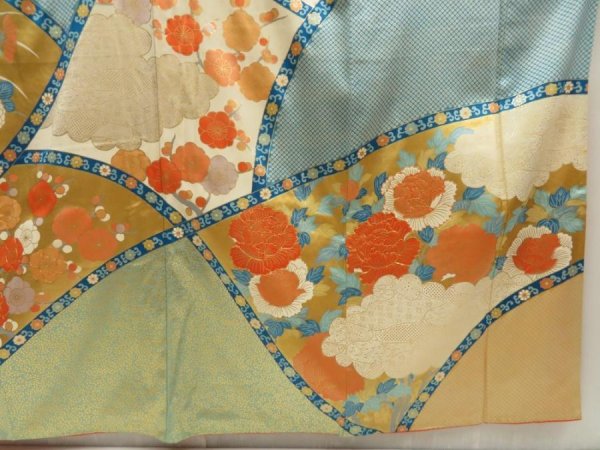 Photo7: 5531T12z1380 Vintage Japanese Kimono Silk FURISODE Dull sea blue (7)