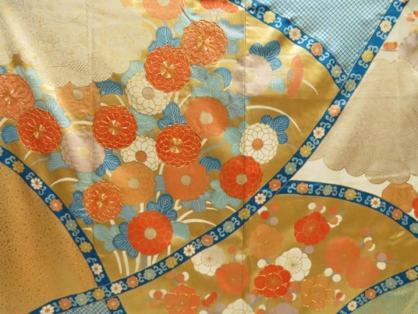 Photo8: 5531T12z1380 Vintage Japanese Kimono Silk FURISODE Dull sea blue (8)