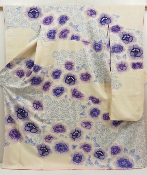 Photo1: 5531T13z1330 Vintage Japanese Kimono Silk SHIBORI FURISODE Flowers (1)