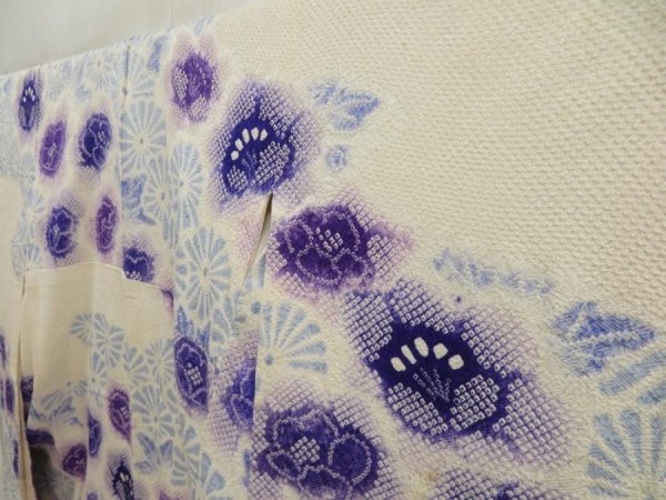 Photo2: 5531T13z1330 Vintage Japanese Kimono Silk SHIBORI FURISODE Flowers (2)