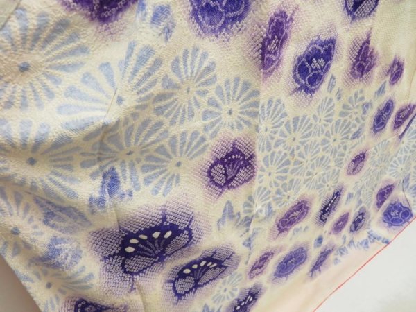 Photo3: 5531T13z1330 Vintage Japanese Kimono Silk SHIBORI FURISODE Flowers (3)