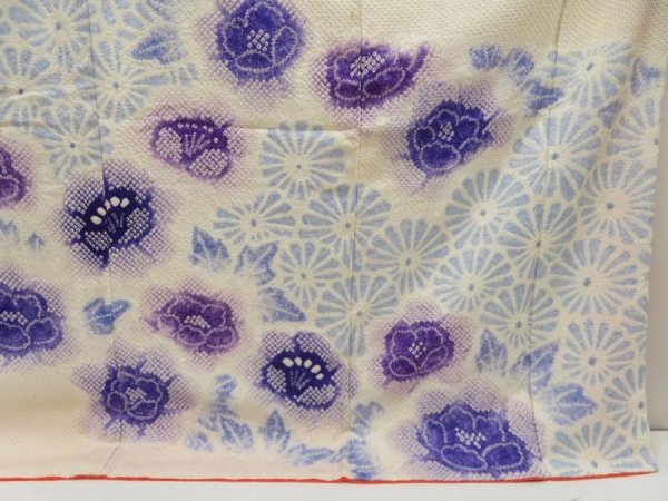 Photo7: 5531T13z1330 Vintage Japanese Kimono Silk SHIBORI FURISODE Flowers (7)