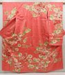 Photo1: 5531T14z1010 Vintage Japanese Kimono Silk FURISODE Flowers Coral pink (1)