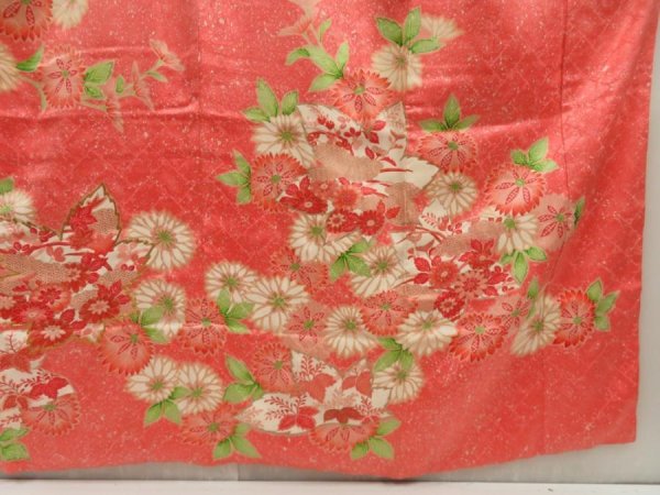 Photo7: 5531T14z1010 Vintage Japanese Kimono Silk FURISODE Flowers Coral pink (7)