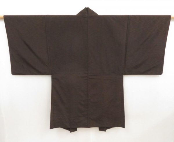 Photo5: 5604T01z500 Vintage Japanese Kimono Silk Men's HAORI Pine Dark brown (5)