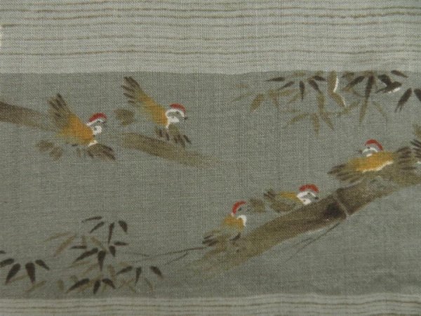 Photo3: 5604T03z710 Vintage Japanese Kimono Silk Men's HAORI Bird Dark brown (3)