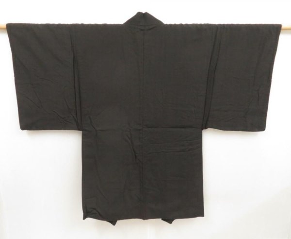 Photo4: 5604T03z710 Vintage Japanese Kimono Silk Men's HAORI Bird Dark brown (4)