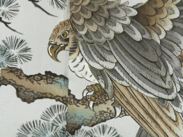 Photo3: 5604T05z500 Vintage Japanese Kimono Silk Men's OSHIMA HAORI Hawk Navy-Gray (3)