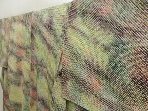 Photo2: 5604T06z790 Vintage Japanese Kimono Silk SHIBORI KOMON  Pea Green (2)