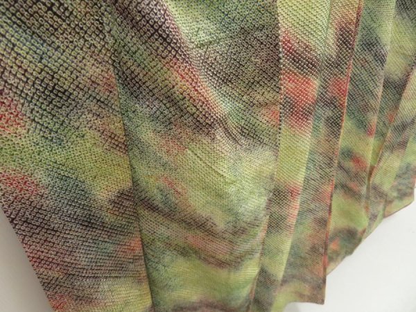 Photo3: 5604T06z790 Vintage Japanese Kimono Silk SHIBORI KOMON  Pea Green (3)