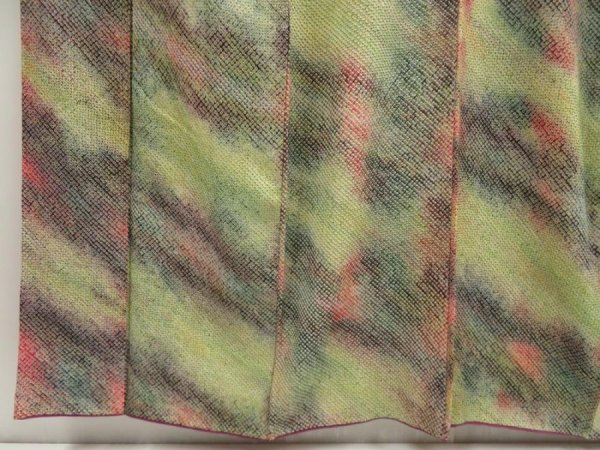 Photo4: 5604T06z790 Vintage Japanese Kimono Silk SHIBORI KOMON  Pea Green (4)