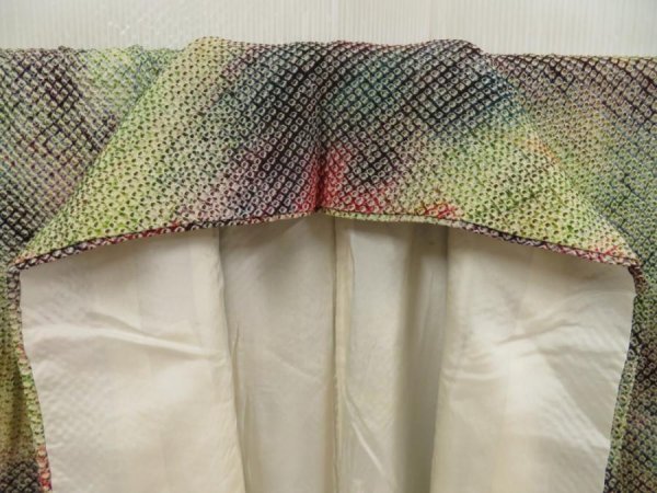 Photo7: 5604T06z790 Vintage Japanese Kimono Silk SHIBORI KOMON  Pea Green (7)