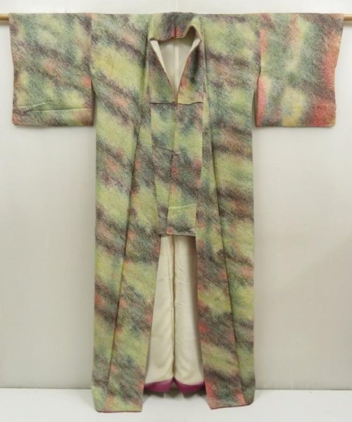 Photo8: 5604T06z790 Vintage Japanese Kimono Silk SHIBORI KOMON  Pea Green (8)