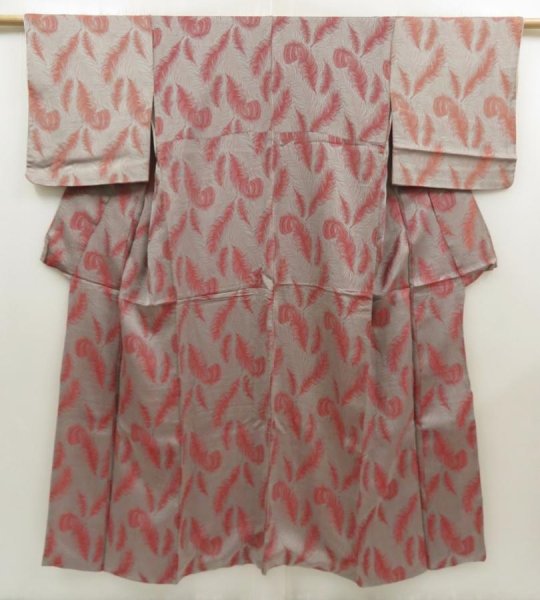 Photo1: 5604T07z850 Vintage Japanese Kimono Silk KOMON  Feather Gray (1)