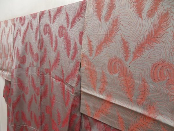 Photo2: 5604T07z850 Vintage Japanese Kimono Silk KOMON  Feather Gray (2)