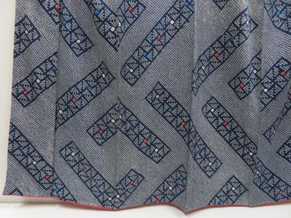 Photo4: 5604T08z930 Vintage Japanese Kimono Silk SHIBORI KOMON  Navy (4)