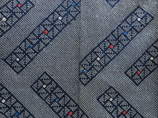 Photo5: 5604T08z930 Vintage Japanese Kimono Silk SHIBORI KOMON  Navy (5)
