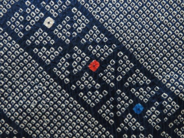 Photo6: 5604T08z930 Vintage Japanese Kimono Silk SHIBORI KOMON  Navy (6)