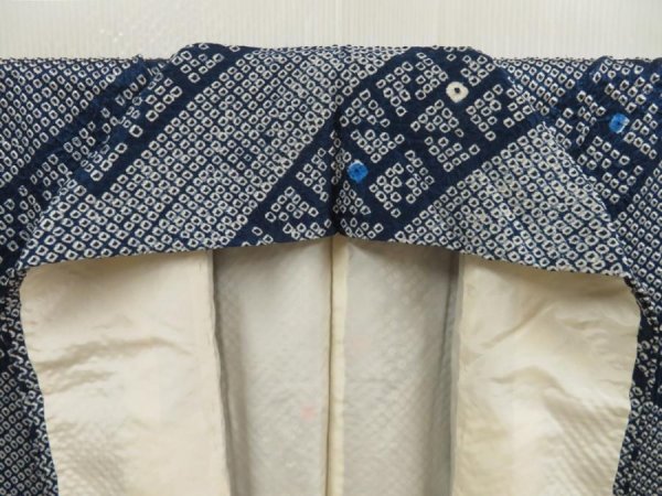 Photo7: 5604T08z930 Vintage Japanese Kimono Silk SHIBORI KOMON  Navy (7)