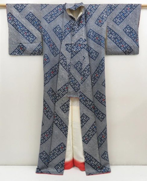 Photo8: 5604T08z930 Vintage Japanese Kimono Silk SHIBORI KOMON  Navy (8)