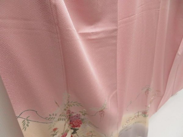 Photo3: 5604T09z950  Japanese Kimono Silk TSUKESAGE Flowers Pink (3)