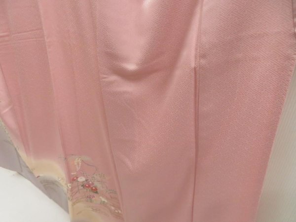 Photo4: 5604T09z950  Japanese Kimono Silk TSUKESAGE Flowers Pink (4)