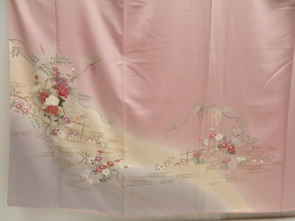 Photo5: 5604T09z950  Japanese Kimono Silk TSUKESAGE Flowers Pink (5)