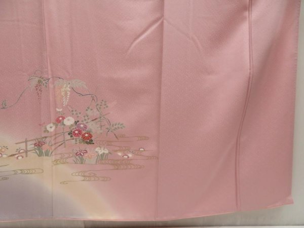 Photo7: 5604T09z950  Japanese Kimono Silk TSUKESAGE Flowers Pink (7)