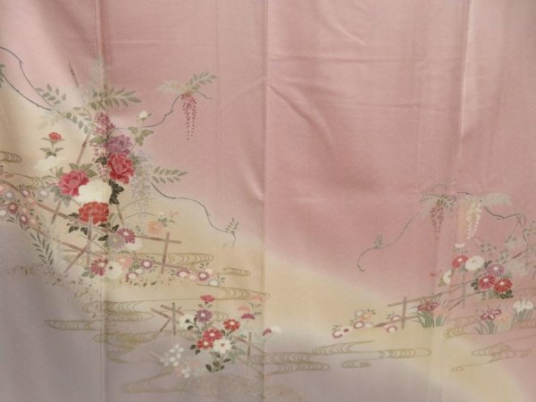 Photo8: 5604T09z950  Japanese Kimono Silk TSUKESAGE Flowers Pink (8)