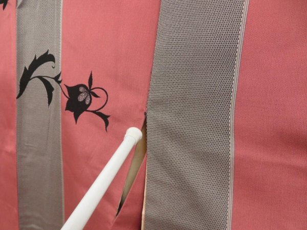 Photo7: 5604T11z980 Vintage Japanese Kimono Silk OMESHI KOMON Flower Coral pink (7)
